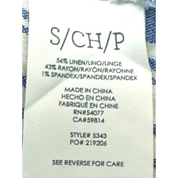 Cabi Striped Linen Blend Top S Blue & White Short Sleeve Keyhole Back - Picture 6 of 8